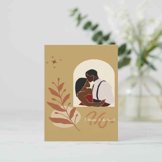 Cartão Postal Boho Romance Eu Merece Ser Amado (Em pé/Frente)