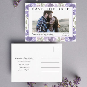 Cartão Postal Boho Roxo Floral Aquarela Salve o Dia