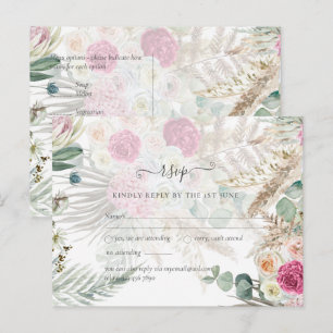 Cartão Postal BoHO RSVP Pink Floral Pampas Grass Casamento