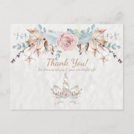 Cartão Postal Boho Rústico Floral Floresta Unicórnio Obrigada