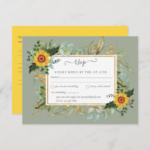 Cartão Postal Boho Sunflower Sage Greenery Casamento