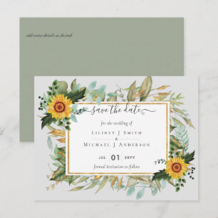 Cartão Postal Boho Sunflower Sage Greenery Casamento
