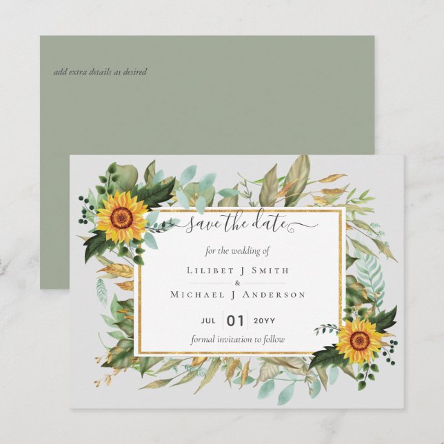 Cartão Postal Boho Sunflower Sage Greenery Casamento (Frente/Verso)