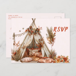 Cartão Postal Boho Tent Feenas Casamento RSVP