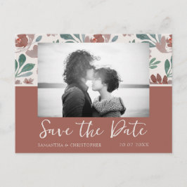 Cartão Postal Boho Terracota & Bege Save the Date Casamento