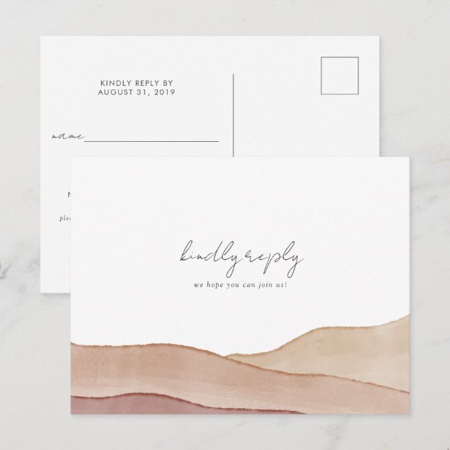 Cartão Postal Boho Watercolor Abstrato Wedding RSVP (Frente/Verso)