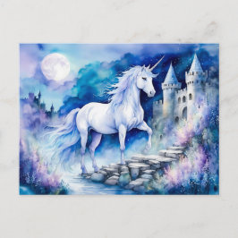 Cartão Postal Boho Watercolor Branco Encantado Unicórnio Próximo