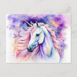 Cartão Postal Boho Watercolor Elegant Unicorn