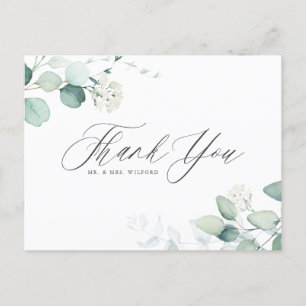 Cartão Postal Boho Watercolor Eucalyptus Casamento Obrigado