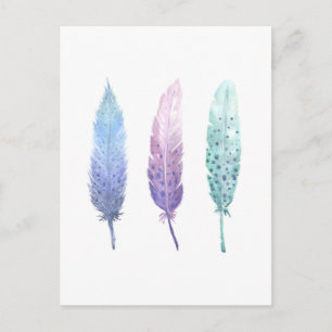 Cartão Postal Boho Watercolor Feather Trio