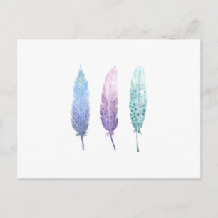 Cartão Postal Boho Watercolor Feather Trio
