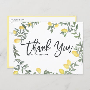 Cartão Postal Boho Watercolor Lemon Wreath Obrigado