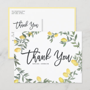 Cartão Postal Boho Watercolor Lemon Wreath Summer Wedes