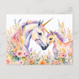 Cartão Postal Boho Watercolor Tender Unicorn E Bebê Em Flor