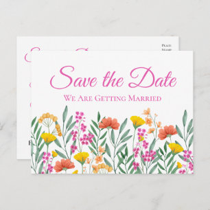 Cartão Postal Boho Wildflower Wedding Floral Salvar Data