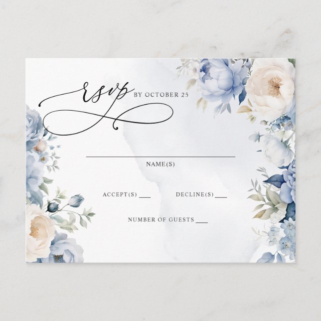 Cartão Postal Boi Dusty Blue Floral Casamento RSVP (Frente)