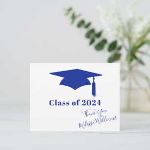 Cartão Postal Boina de Graduação Azul - Agradecimento de Graduaç