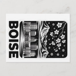 Cartão Postal Boise Skyline Black and White Woodcut Winter 