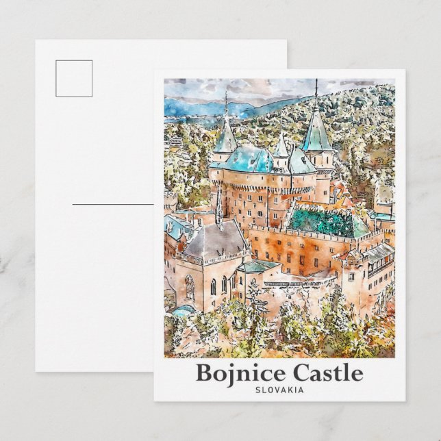 Cartão Postal Bojnice Castle Eslovênia Viagem Watercolor Sketch (Frente/Verso)