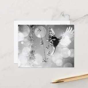 Cartão Postal Bokeh Bubbles Flying Hummingbird - B&W