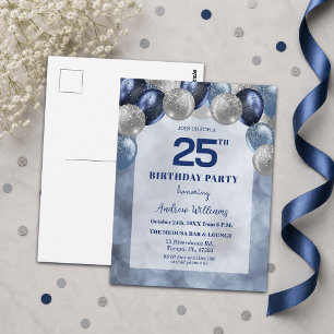 Cartão Postal Bokeh Luzes Balões Brilhantes de Aniversário de 25