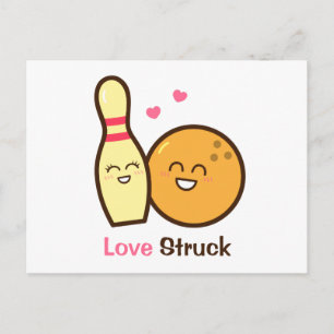 Cartão Postal Bola de Boliche e Pino Enamorados Fofos e Divertid