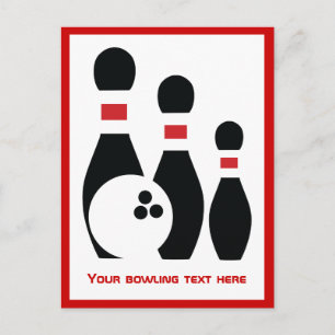 Cartão Postal Bola de boliche e pinos verticais personalizados