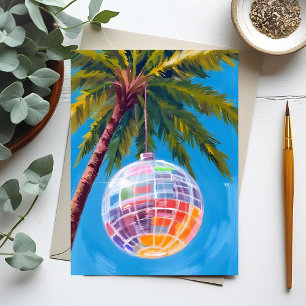 Cartão Postal Bola de Discoteca Arco-Íris   Pintura em Aquarela 