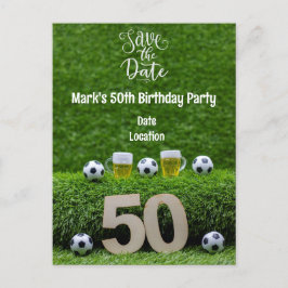 Cartão Postal Bola de futebol aniversário de 50 anos com cerveja
