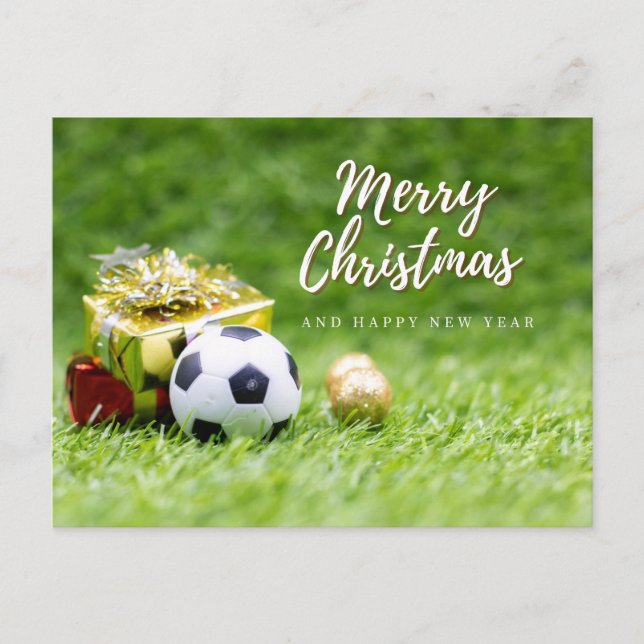 Cartão Postal Bola de futebol Feliz Feliz ano novo de Natal Gift (Frente)