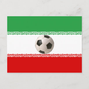 Cartão Postal Bola de futebol no centro da bandeira iraniana