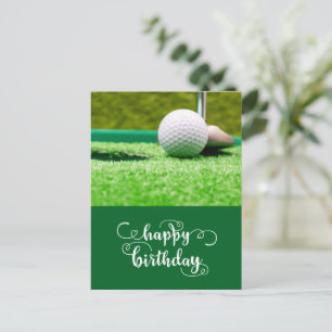 Cartão Postal Bola de golfe com tacão de golfe Feliz Aniversário