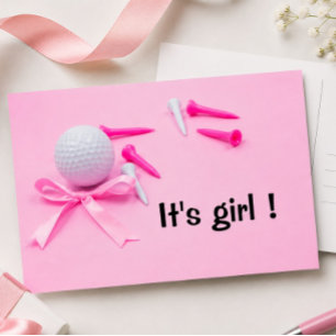Cartão Postal Bola de golfe é chá de fraldas feminino a rosa