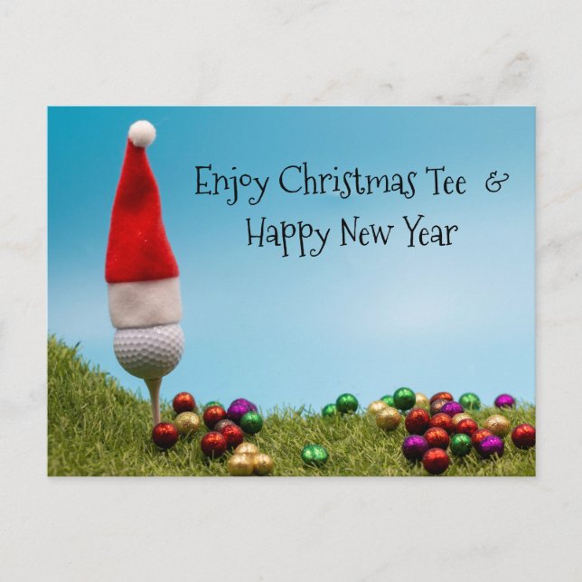 Cartão Postal Bola de golfe no tear com chapéu de Papai Noel par (Frente)