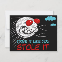 Cartão Postal Bola de Golfe Voadora com Óculos de Sol e Citação 