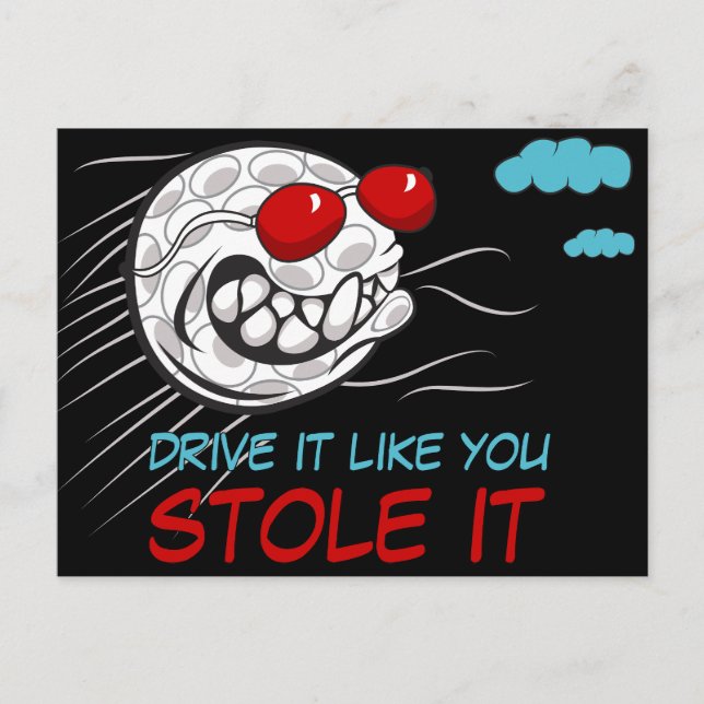 Cartão Postal Bola de Golfe Voadora com Óculos de Sol e Citação  (Frente)