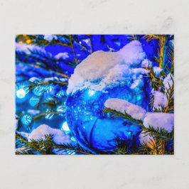 Cartão Postal Bola de Natal Azul, Neve