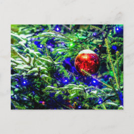 Cartão Postal Bola de Natal Vermelha, Árvore Verde do Spruce
