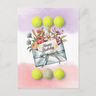 Cartão Postal Bola de tênis e Flores para Aniversário do Jogador