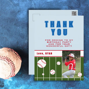 Cartão Postal Bolas de Beisebol Aniversário Infantil Foto Obriga