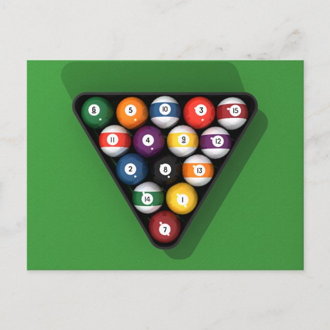 Cartão Postal Bolas de piscina na Mesa de placas de feltro Verde (Frente)