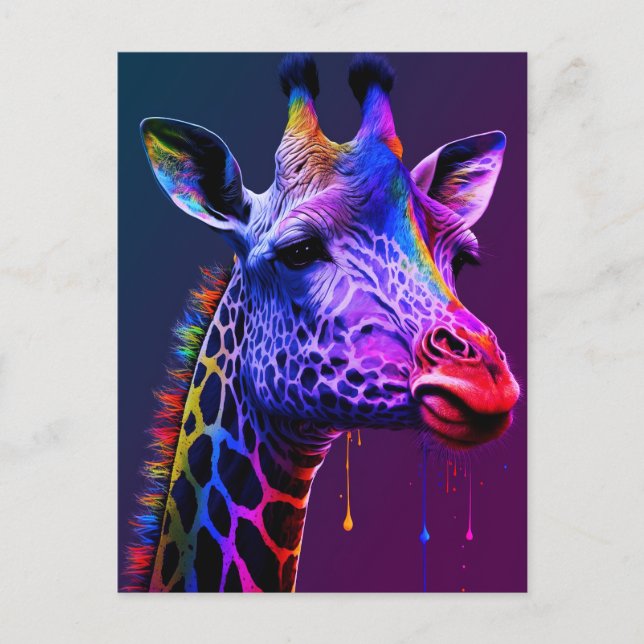 Cartão Postal Bold Colorir Rainbow Giraffe Cute Zoo Animal (Frente)