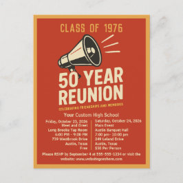 Cartão Postal Bold Retro High School Reunion Pep Rally Megaphone