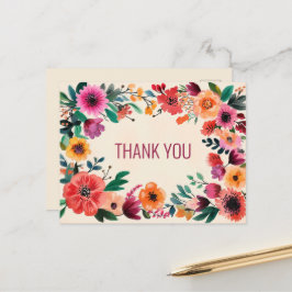Cartão Postal Bold Watercolor Florals OBRIGADO