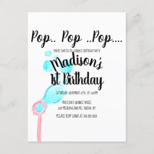 Cartão Postal Bolha de Aguarela Wand Pop Pop Pop Aniversário