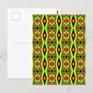 Cartão Postal Bolhas e Listras Verdes Vermelhas Amarelas Arte Ab