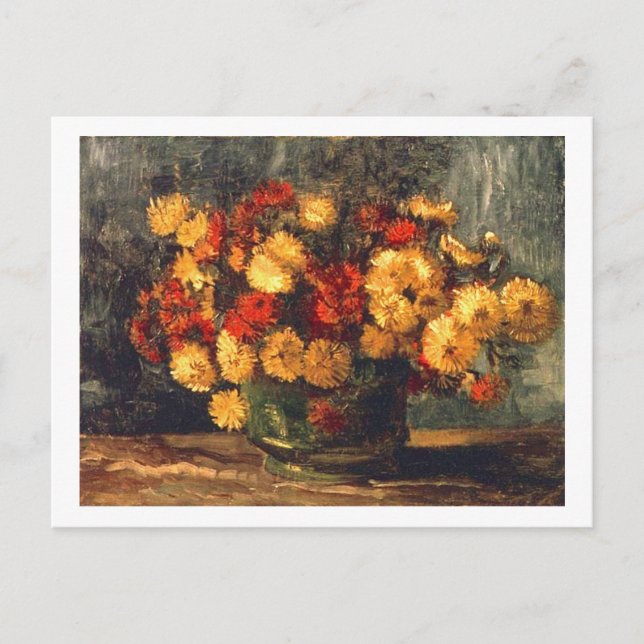 Cartão Postal Boliche com Chrysanthemums Van Gogh Fine Art (Frente)