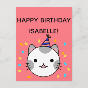 Cartão Postal bolinhas Cat   Feliz Aniversário