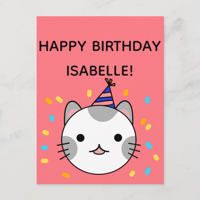 Cartão Postal Bolinhas Cat | Feliz Aniversário Saudação (Frente)