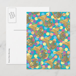 Cartão Postal Bolinhas de Desenho Musical do Corno de França